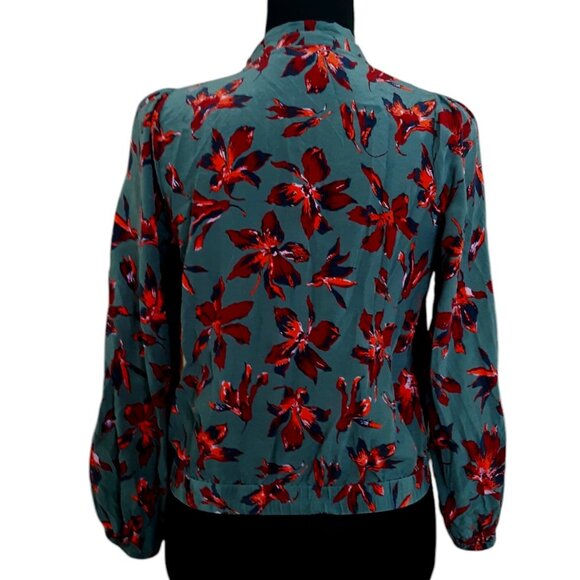 Madewell Silk Wrap Long Sleeve Blouse in Winter Floral Orchid - Picture 6 of 11